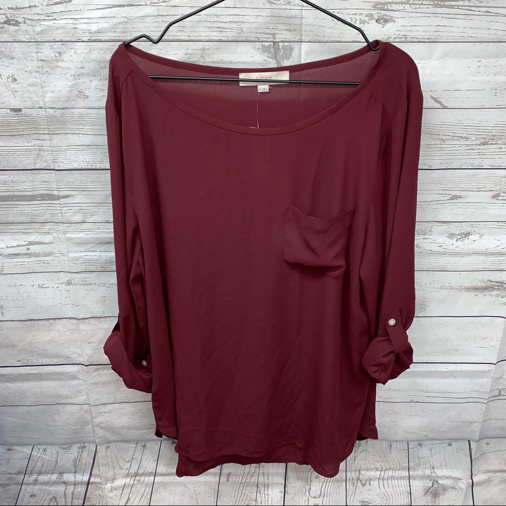 Ann Taylor LOFT Maroon Boat Neck Rolled Tab Sleeves XXL NWT